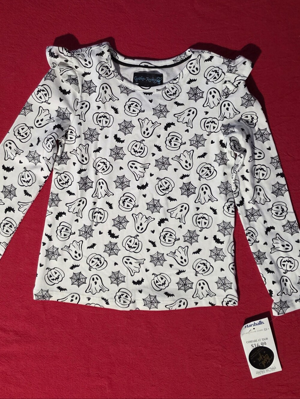 Cynthia Rowley White & Black Halloween Ghosts Pumpkin Top
